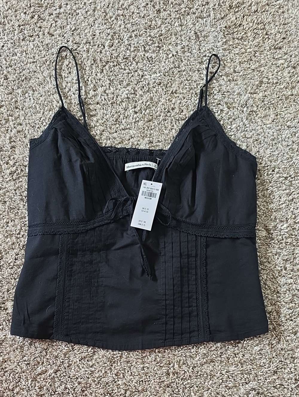 Abercrombie & Fitch Black Lace-Trim Spaghetti Strap Cami